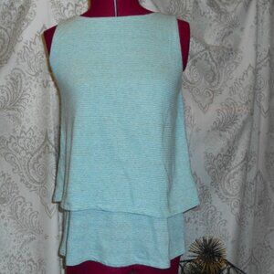 NWT Pure Jill XS J. Jill Layered Tank Top Aqua/Gray Stripe Linen Blend